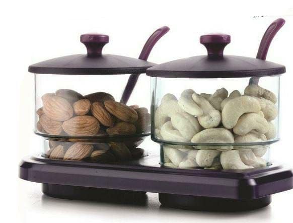 Clear Glass Dry Fruit Jar Set with Lid and Spoon (Pack of 2)(ASSORTED COLORS)