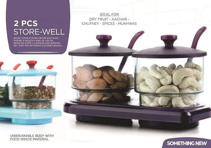 Clear Glass Dry Fruit Jar Set with Lid and Spoon (Pack of 2)(ASSORTED COLORS)