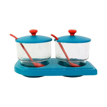 Clear Glass Dry Fruit Jar Set with Lid and Spoon (Pack of 2)(ASSORTED COLORS)