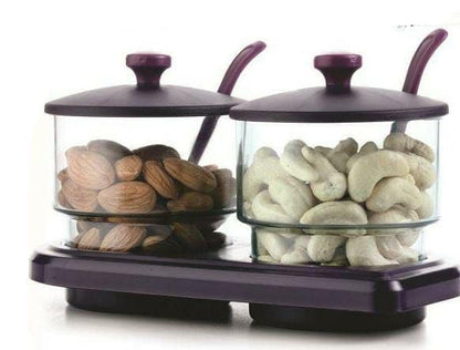 Clear Glass Dry Fruit Jar Set with Lid and Spoon (Pack of 2)(ASSORTED COLORS)